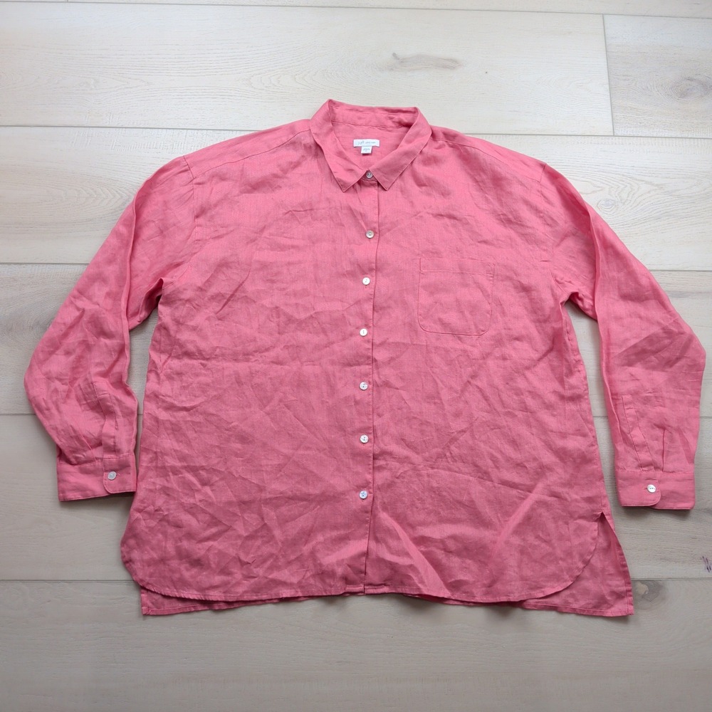 J.Jill Love Linen Coral Pink Button Down Shirt XL Long Sleeve 100% Linen Top